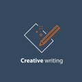 Storytelling concept, creative writing, pencil and sheet of paper, copywriting, linear icon