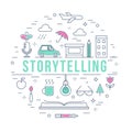 Storytelling and Creative Process Concept Line Illustration