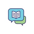 Storytelling Icon with Photo, Speech Bubbles, and person telling