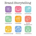 Storytelling Icon with Photo, Speech Bubbles, and person telling