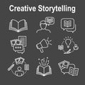 Storytelling Icon with Photo, Speech Bubbles, and person telling