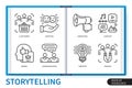 Storytelling infographics linear icons collection