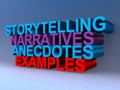 Storytelling narratives anecdotes examples on blue