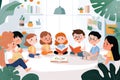 Storytime in a bright classroom with children and teacher in a cozy learning environment Royalty Free Stock Photo