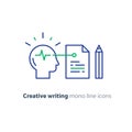 Storytwlling and creative writing, neuroscience and psychology concept logo, science research