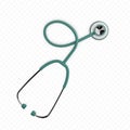 Stothoscope 3d render. Health care banner concept. Diagnostics of heart and lung health. Medical equipment. Vector illustration