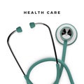 Stothoscope 3d render. Medical equipment. Diagnostics of heart and lung health. Health care banner concept. Vector