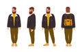 Stout bearded hipster man dressed in stylish clothing. Fat male cartoon character with trendy hairstyle and beard Royalty Free Stock Photo