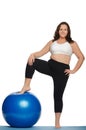 Stout woman with blue ball fitness