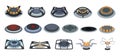 Stove burners. Electric and gas cooker, hob burner with fire flame heat and induction plate cartoon vector set Royalty Free Stock Photo
