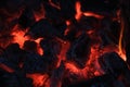 Stove with burning fire. Beautiful colored bokeh of BBQ flames. Burning firewood in the fireplace close up