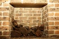 Stove fire for winter, Tradional Wood Burning Stove in a Brick Fireplace Royalty Free Stock Photo