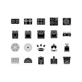 Stove flat line icons set. Contains such Icons Burner, Oven, Cooker, Camping gas, wood burning stove, brick oven. Simple flat