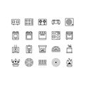 Stove flat line icons set. Contains such Icons Burner, Oven, Cooker, Camping gas, wood burning stove, brick oven. Simple flat