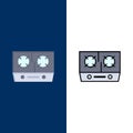 Stove, Gas, Kitchen, Cooking  Icons. Flat and Line Filled Icon Set Vector Blue Background Royalty Free Stock Photo