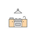 Stove icon with water faucet and extractor fan. Kitchen appliances for cooking Illustration. Simple thin line style symbol Royalty Free Stock Photo