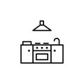 Stove icon with water faucet and extractor fan. Kitchen appliances for cooking Illustration. Simple thin line style symbol Royalty Free Stock Photo