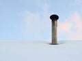 A stove pipe on a snow-covered roof. Heating season in the private sector