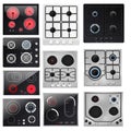 Stove vector cooking gas hob and cooker oven home appliance in kitchen illustration household set of kitchenette burner