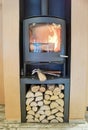 Stove woods  chopped in pile and fire Royalty Free Stock Photo