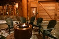 Stowe Mountain Ski Resort in Vermont, fire rink and chairs at Spruce peak village at night