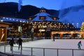 Stowe Mountain Ski Resort in Vermont, Ice Skate rink at Spruce peak village at night Royalty Free Stock Photo