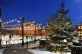 Stowe Mountain Ski Resort in Vermont, Ice Skating rink at Spruce peak village at night Royalty Free Stock Photo