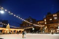 Stowe Mountain Ski Resort in Vermont, Ice Skating rink at Spruce peak village at night Royalty Free Stock Photo