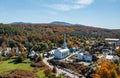Aerial view of the town of Stowe in the fall Royalty Free Stock Photo