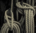 Stowed ropes on sailing ship Royalty Free Stock Photo