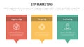 stp marketing strategy model for segmentation customer infographic with rectangle box and callout comment dialog concept for slide