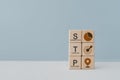 STP text ,abbreviation for Segmentation, Targeting, Positioning, and icon on wooden cube blocks. For marketing analysis, customer