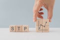 STP text ,abbreviation for Segmentation, Targeting, Positioning, on wooden cube blocks. For marketing analysis, customer target,