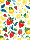 Straberries and lemons pattern flat background, seamless pattern illustration Royalty Free Stock Photo