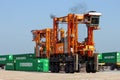 Straddle carrier used for moving containers in a container terminal in the Port of Rotterdam. September 8, 2012