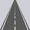 Straight asphalt road with white markings. Highway. Vector.