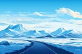 straight asphalted road in winter landscape AI generated