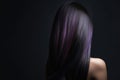 Straight Black Hair With Purple Streak Back View. Generative AI