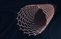 Straight Carbon Nanotube, Red Atoms, Metal Bonds, Dark Blue Background