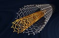 Straight Carbon Nanotubes, White and Orange Tubes, Dark Blue Background Royalty Free Stock Photo