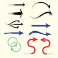 Straight and curved arrows of different colors