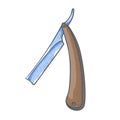 Straight or cut-throat razor with blade hand drawn icon. Shave, bristle, stubble, hair removal supply.