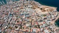Straight down aerial drone photo of the town of Sant Antoni de Portmany on the west coast of Ibiza one of Spains Balearic Islands