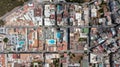 Straight down arial drone photo of the town of Sant Antoni de Portmany on the west coast of Ibiza one of Spains Balearic Islands,