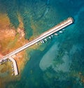 Straight down view from flying drone of pier in Kardamyli port.