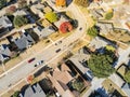 Straight down view new development neighborhood near Dallas, Texas with colorful autumn leaves Royalty Free Stock Photo