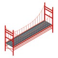 Straight and Fixed Asphalted Bridge with Metal Tie Rods Isometric Vector Illustration