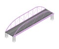 Straight and Fixed Asphalted Bridge with Metal Tie Rods Isometric Vector Illustration