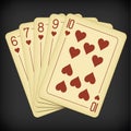 Straight Flush of Hearts from Six to Ten - vintage playing cards vector illustration Royalty Free Stock Photo