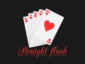 Straight flush playing cards, hearts suit. Poker hand. Royalty Free Stock Photo